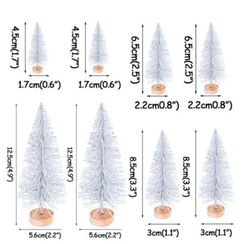Christmas 8pcs Miniature Tree Mini Pine Frosted Sisal Trees Xmas Ornaments Decor