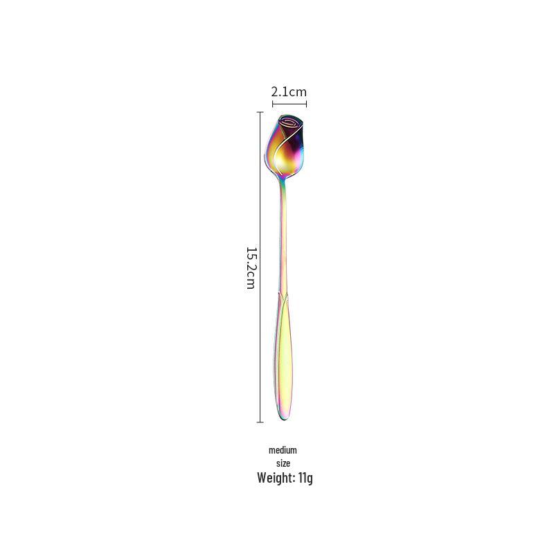 Colorful Rose Flower Stainless Steel Stirring Spoon - Long Handle for Coffee, Dessert & Ice Cream