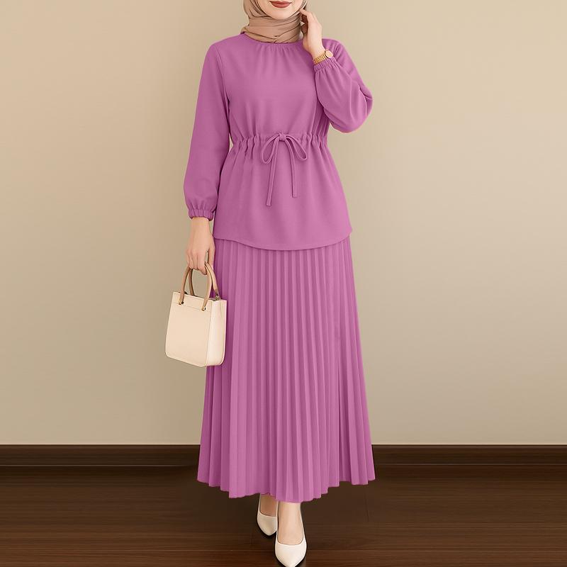 ZANZEA Women Long Sleeve Blouse and Long Skirts Muslim Two Piece Suit Sets