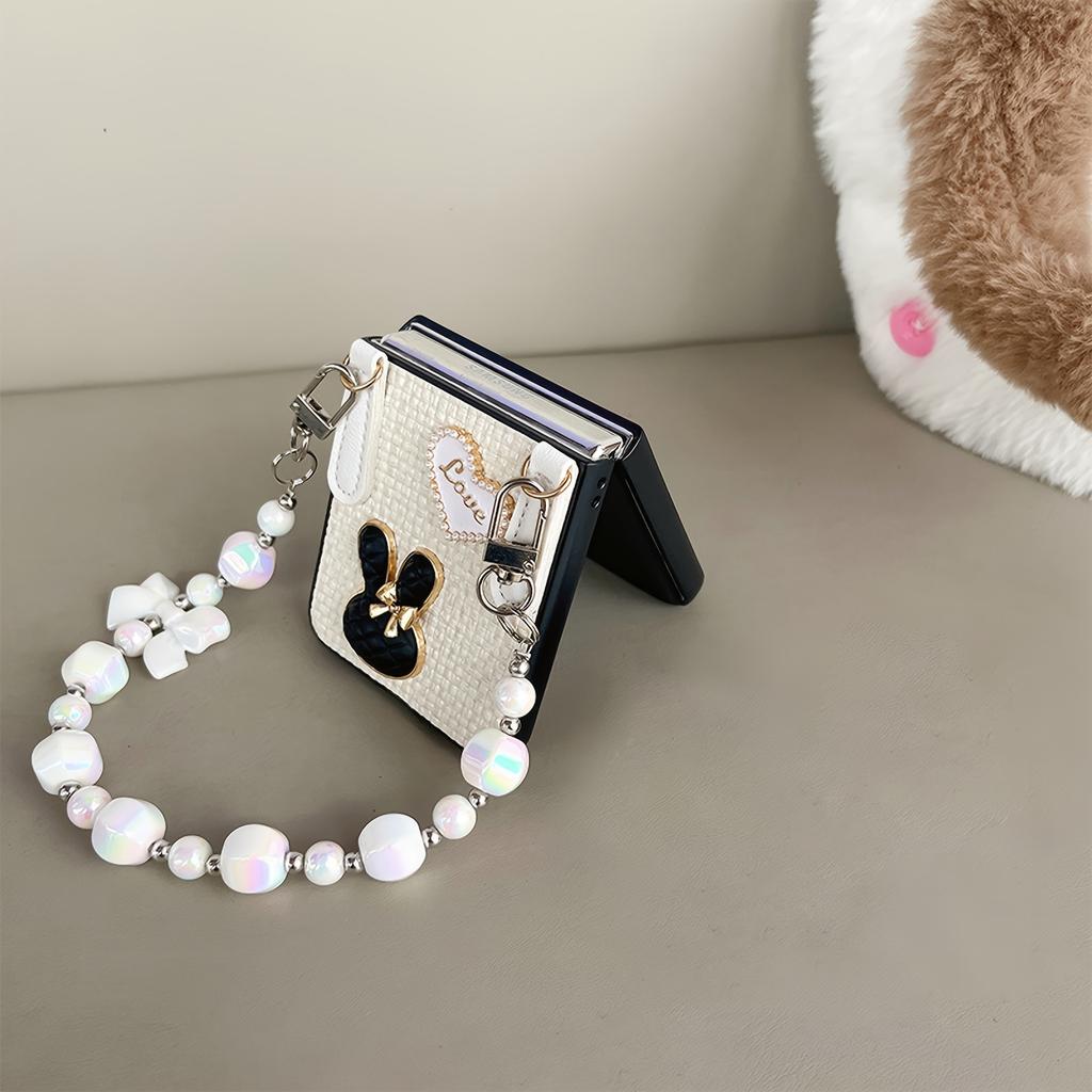 Personalized Women'S Woven Love Rabbit Folding Phone Case With Bracelet For Samsung Galaxy Z Flip 3 5G Galaxy Z Flip 4/5/6
