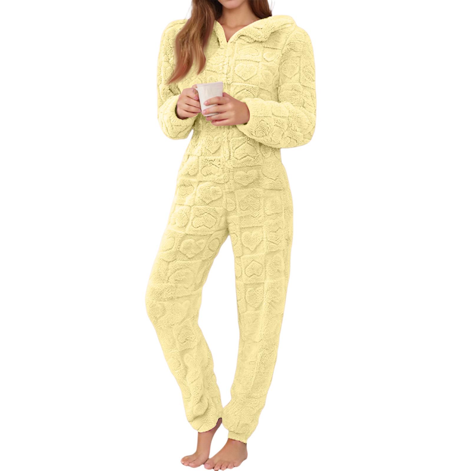 

Женская мода однотонная домашняя одежда плюшевый комбинезон с длинными рукавами и капюшоном пижама для отдыха S жёлтый