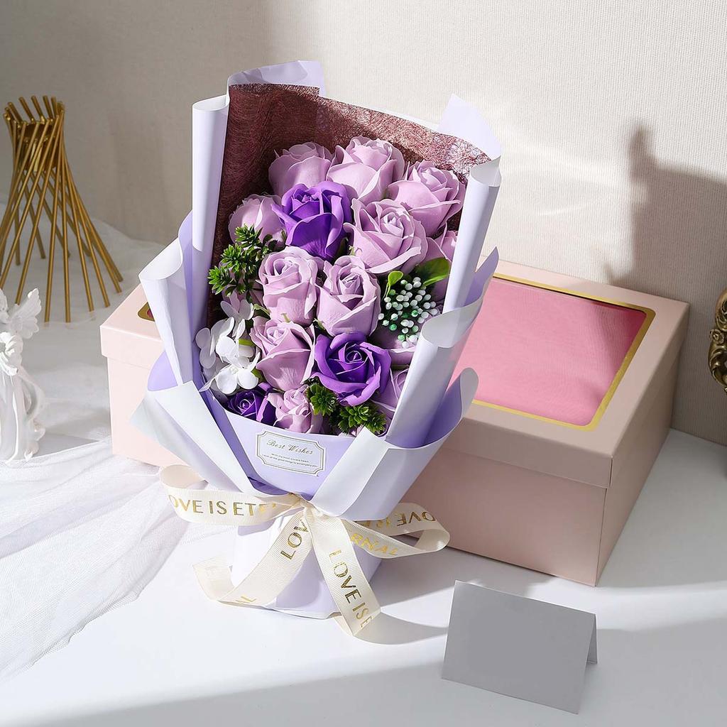 Künstliche Seifenblumen Rosenstrauß Geschenktüten Valentinstag Geburtstagsgeschenk Hochzeit Heimdeko 18 Rosen Seifenstrauß Geschenkbox