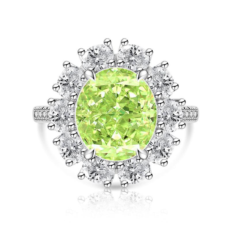 925 Sterling Silver Ice Flower Cut Sunflower Pigeon Egg Color Gem Ring Large Oval Cut High Carbon Diamond Band Women Party Jewelry
