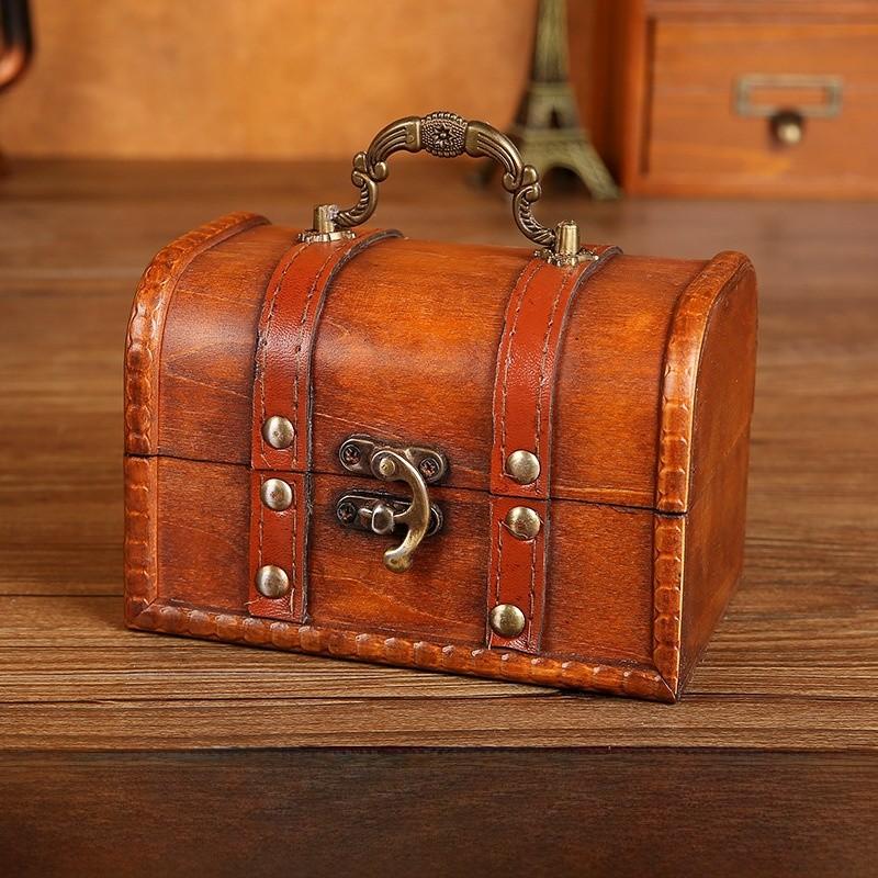 Desktop Storage Wooden Box With Lock For Dustproof Decoration In Office Bedroom