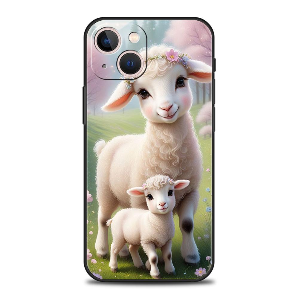 Phone Case Cover for iPhone 17 16 15 14 13 12 Pro Max 11 Pro Max 17AIR Plus Shockproof Soft TPU Bag Cute Little Lamb Angel Sheep