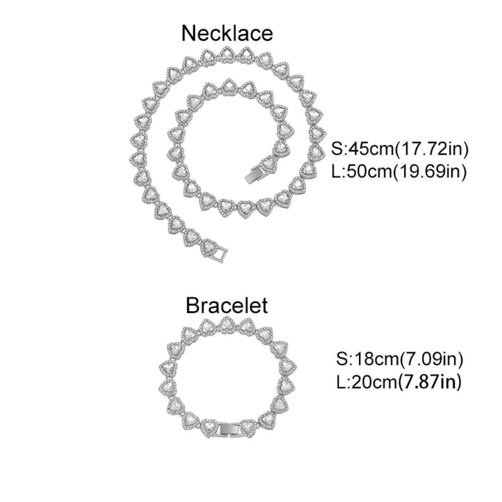 Glänzendes Herzförmiges Strassarmband Zink Zink Zinklegierung Tennisketten Choker Valentinstag Halskette Geschenk