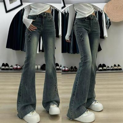 Blugi Micro Flare cu Talie Înaltă Femei Primăvară și Toamnă Slim și Subțiri Pantaloni Potcoavă Retro Pantaloni Evazați Stil Retro Street Jeans Largi pentru Doamne