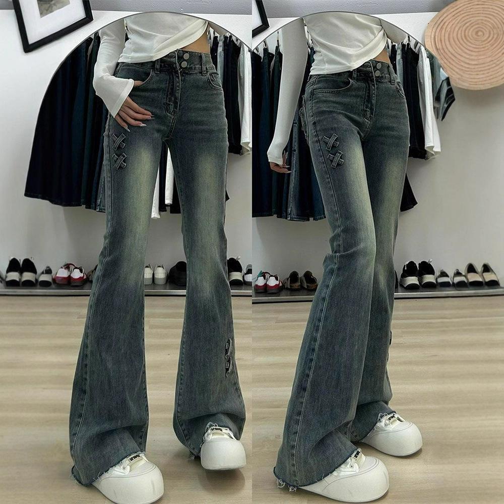 High-waisted Micro Flare Jeans Female Spring and Autumn Slim and Thin Retro Horseshoe Pants Flared Pants Retro Street Style Baggy Jeans for Ladies