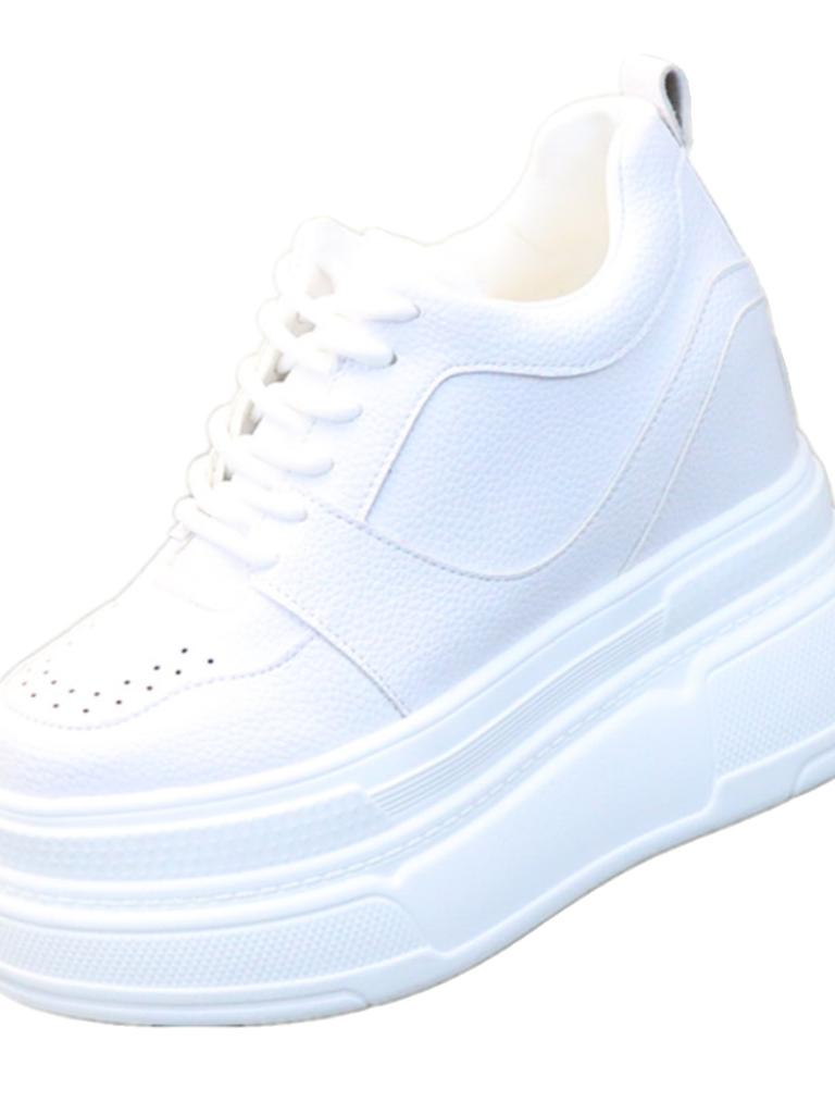 Móda 12CM Pravá kůže Silná podrážka Kotníkové boty Šněrovací Podzim Jaro Skryté podpatky Módní Vulkanizovaná obuv