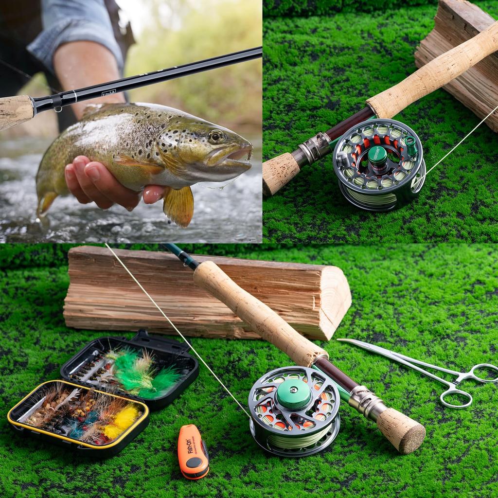 GOTURE Fly Fishing CNC Gunmetal Dark Light Green Main Line 4X Leader Line and Orange Extension Line 20LB Lightweight Reel, Machined, + Green, 5/6"