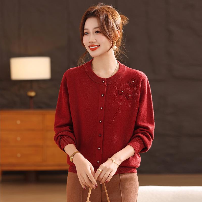 

Elegant Spring Knit Cardigan for Moms: Women s Versatile Wool Sweater, Perfect for Middle-Aged & Elderly, Loose Fit for Autumn/Winter. 3XL (recommended 120-135 jin)