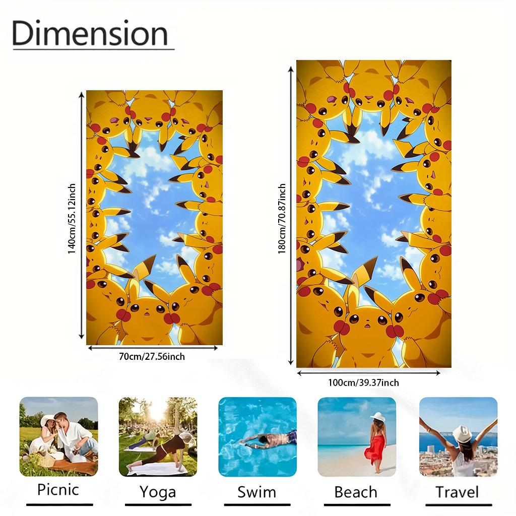 Pikachu Circle Beach Towel, Cute Pokemon Print Bath Towel, Microfiber Quick Dry Towel for Kids Adults