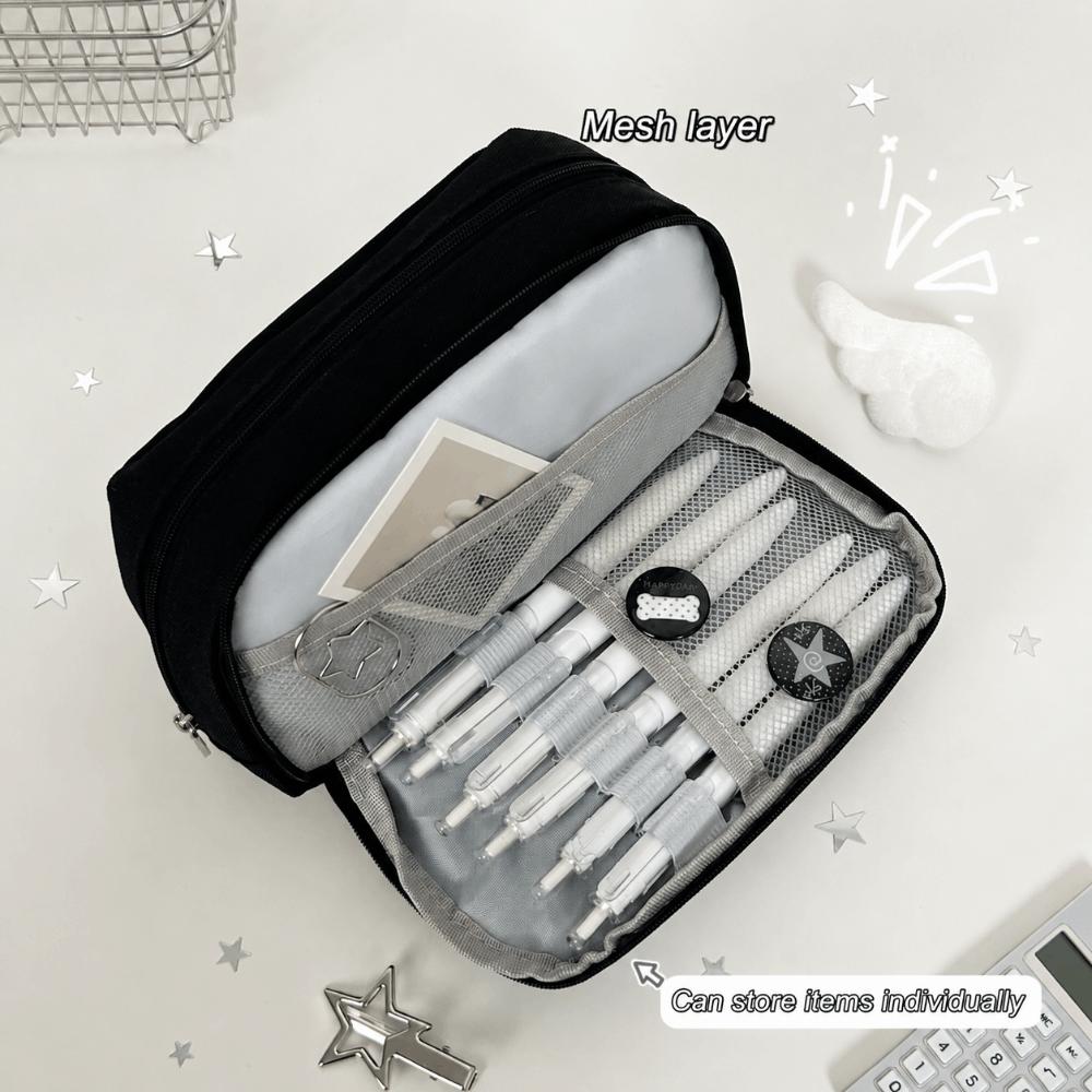 Solid Black Pen Bag Canvas Stationery Bag Portable Pencil Case  School Supplies