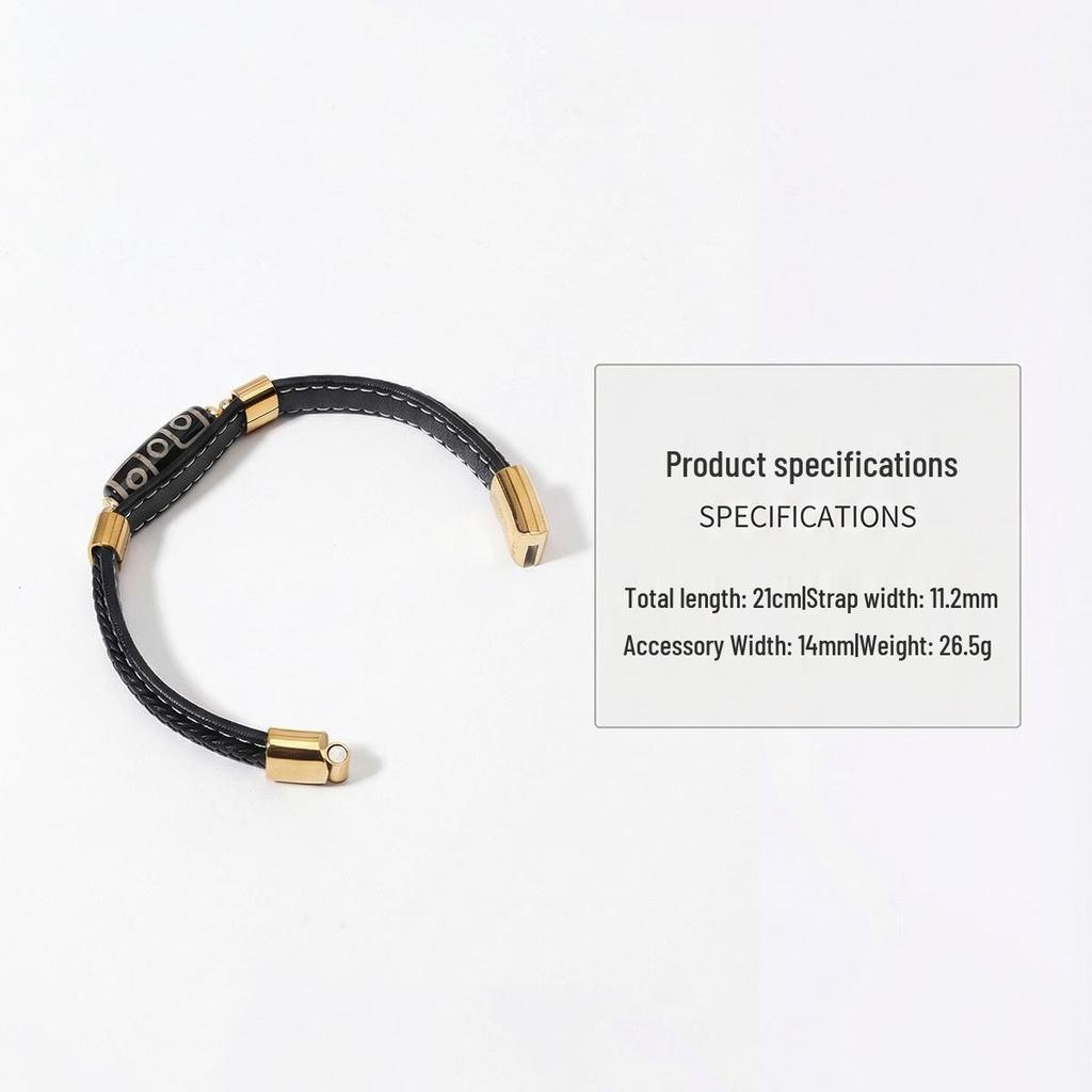 Pulsera de Cuero con Cuenta Dzi Tibetana de Nueve Ojos: Amuleto de la Suerte Estilo Étnico para Parejas