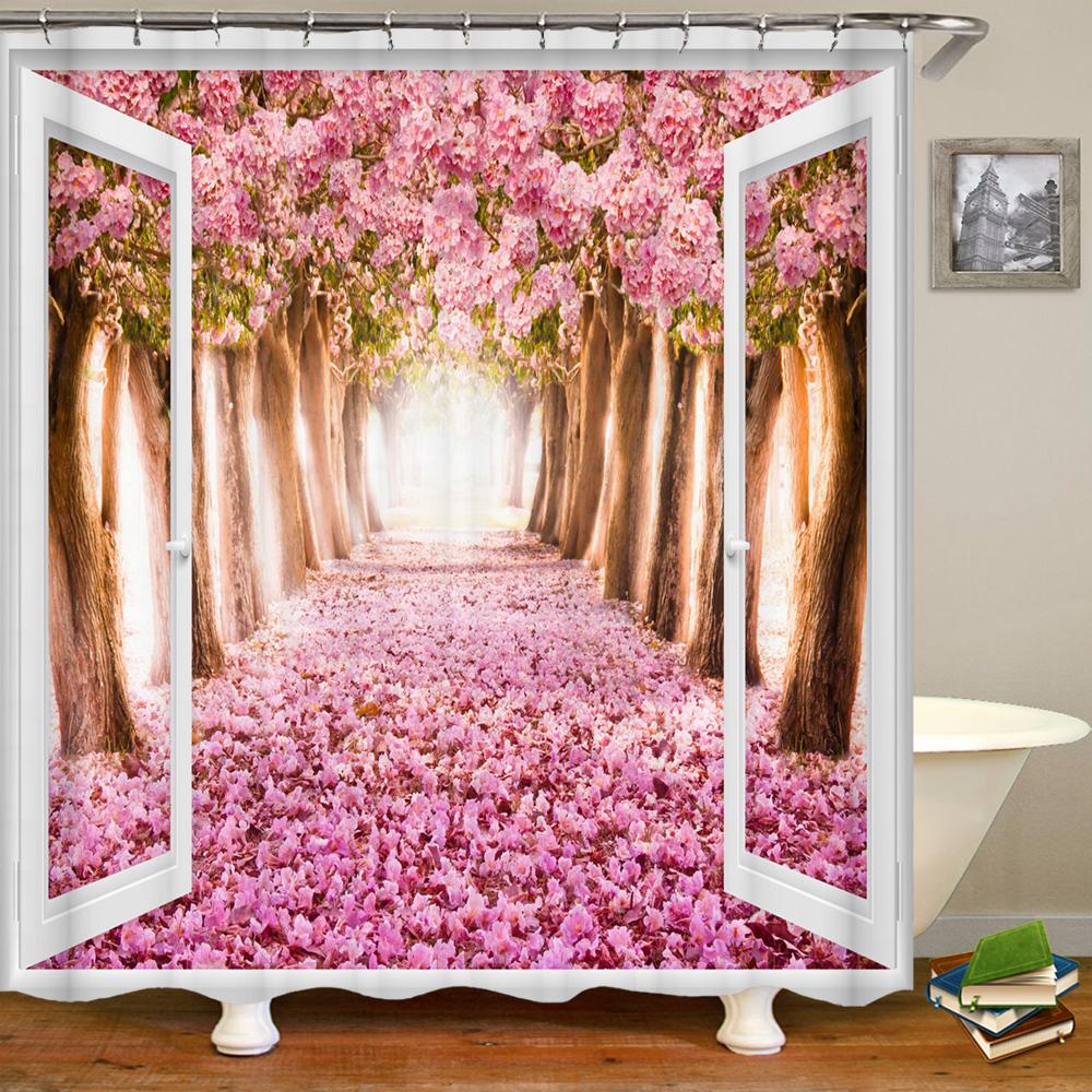 3D Beautiful colorful flower landscape printing bathroom waterproof shower curtain polyester curtain home decoration curtain