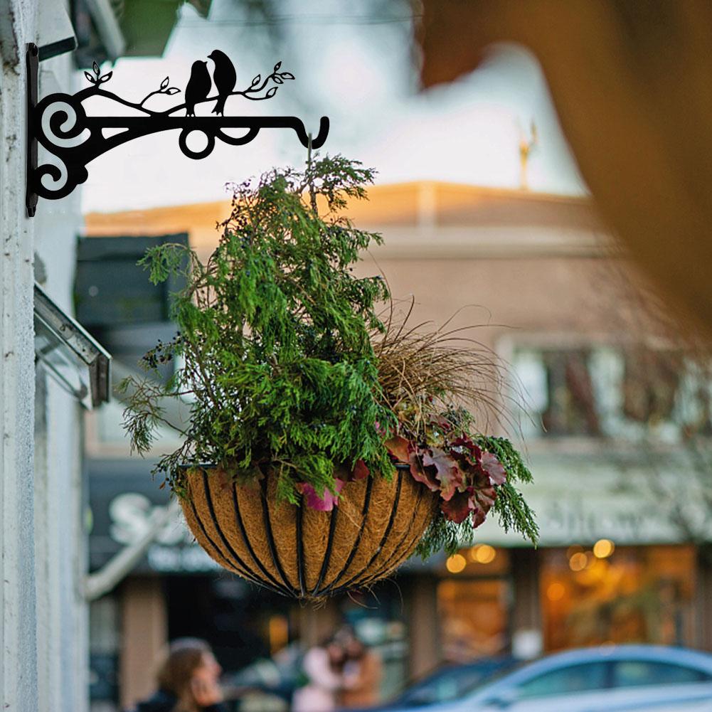 Bird Pattern Metal Hanging Basket Rustic Style Flower Basket Holder Wide Base Weatherproof for Flowerpots Lantern Cage Signboard China Mainland