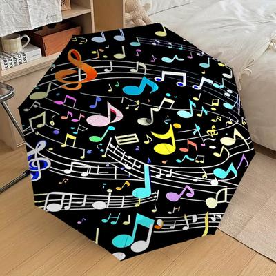 1PC Music Notes Umbrella-8-Rib Reinforced, Automatic Open, Lightweight & Durable, Cute Fashion Accessory for Outdoor, Beach or Casual Use, Beach Umbre