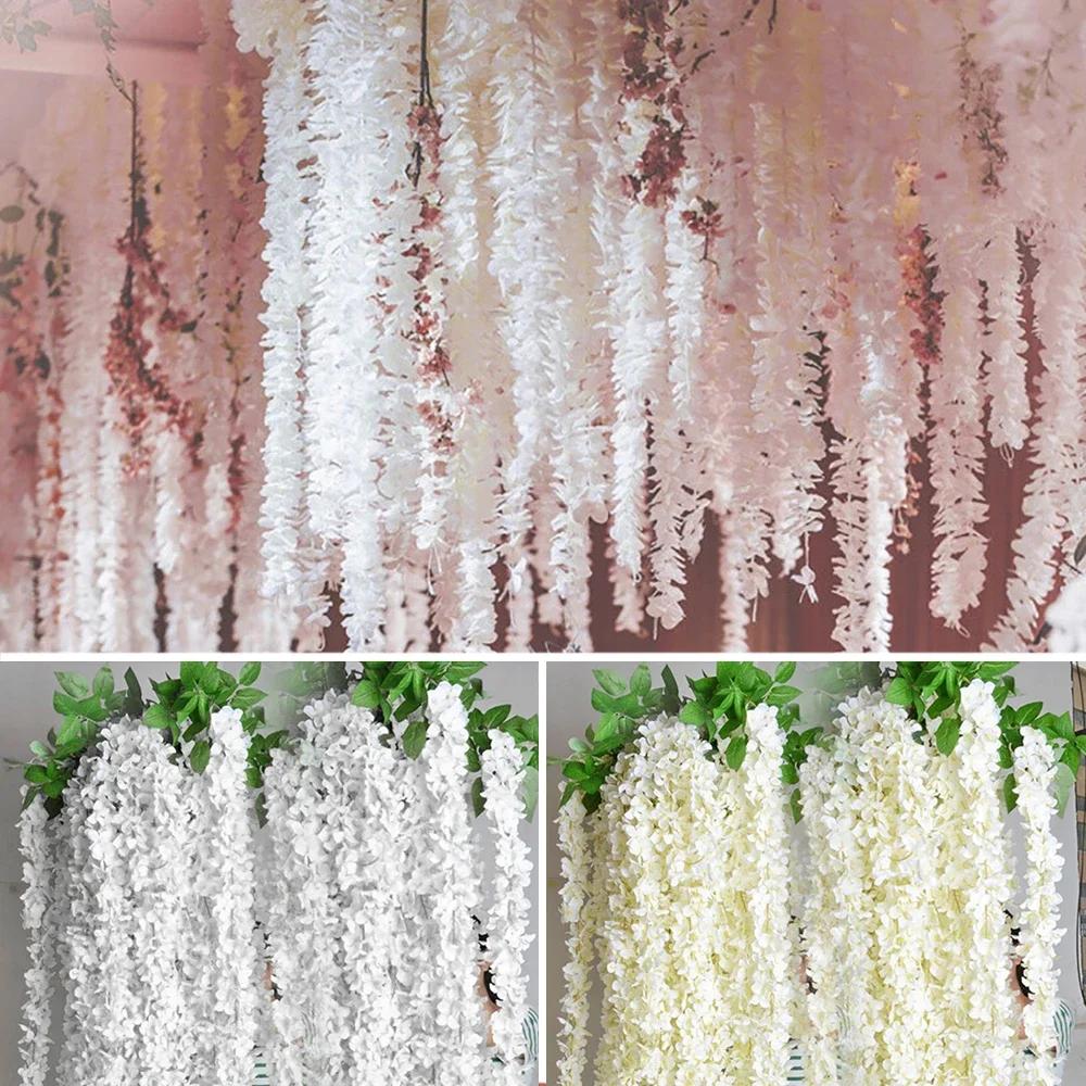 20 STÜCKE/10 STÜCKE Künstliche Seide Glyzinienblumengirlande Gefälschte Hängende Glyzinienpflanzenranke für Gartenparty Hochzeit Heimdekoration