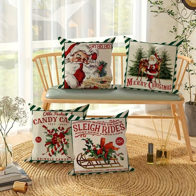 Christmas Theme Pillowcase Santa Claus Carriage Pillow Cover Suitable for Home Room Living Room Sofa Cushion Cover Gift