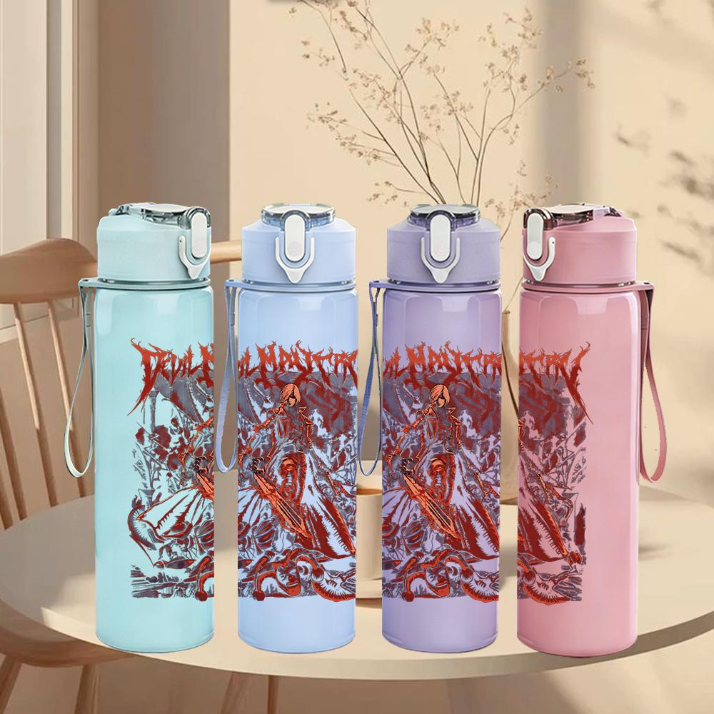 1PC Faint city map line sketch print 750ml colorful plastic sports water bottle leakproof pop up lid with straw for outdoor work home use
