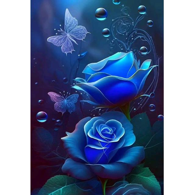 DIY 5D Diamond Painting Blue Rose Butterfly Flower Picture New 2023 Mosaic Art Diamond Embroidery Cross Stitch Kits Crystal Inlay Home Decor U63