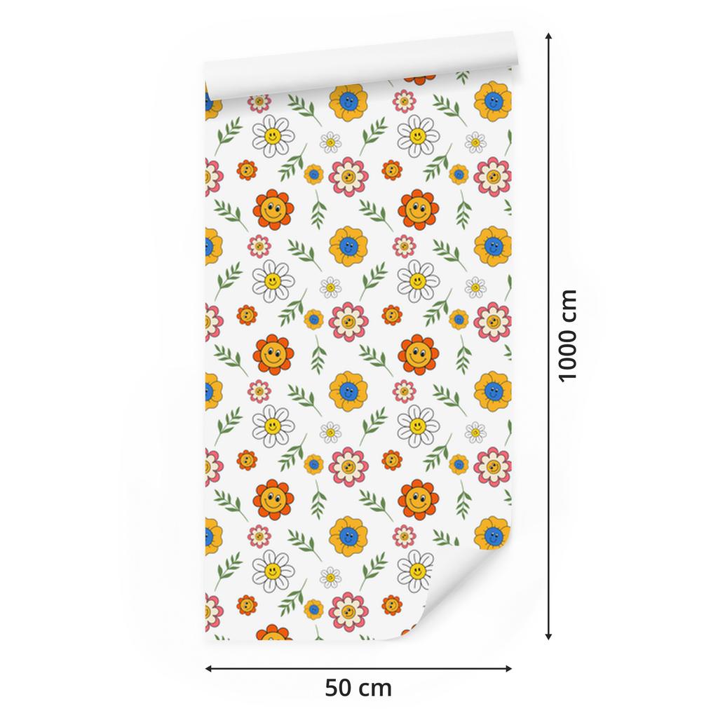 Wallpaper Flowers White, Cream, Light Gray and Gold 50x1000