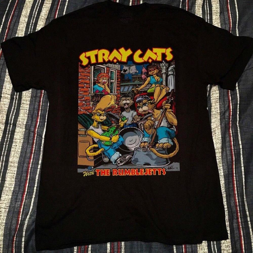 Vtg Funny Of STRAY CATS Band Cotton Black S-4XL Unisex Classic Shirt Unisex T-Shirt S