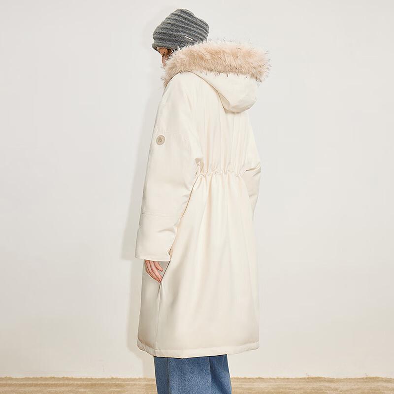 Chuyu Women's Mid-Length 3-Proof 90% Duck Down Hooded Jacket with Faux Fur Trim