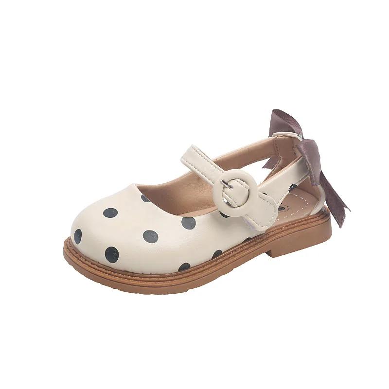 Kids Sandals for Toddlers Girls Little Children Half Sandals PU Leather with Dots Bow-knot Sweet Princess Hollow Cute Flat Shoes