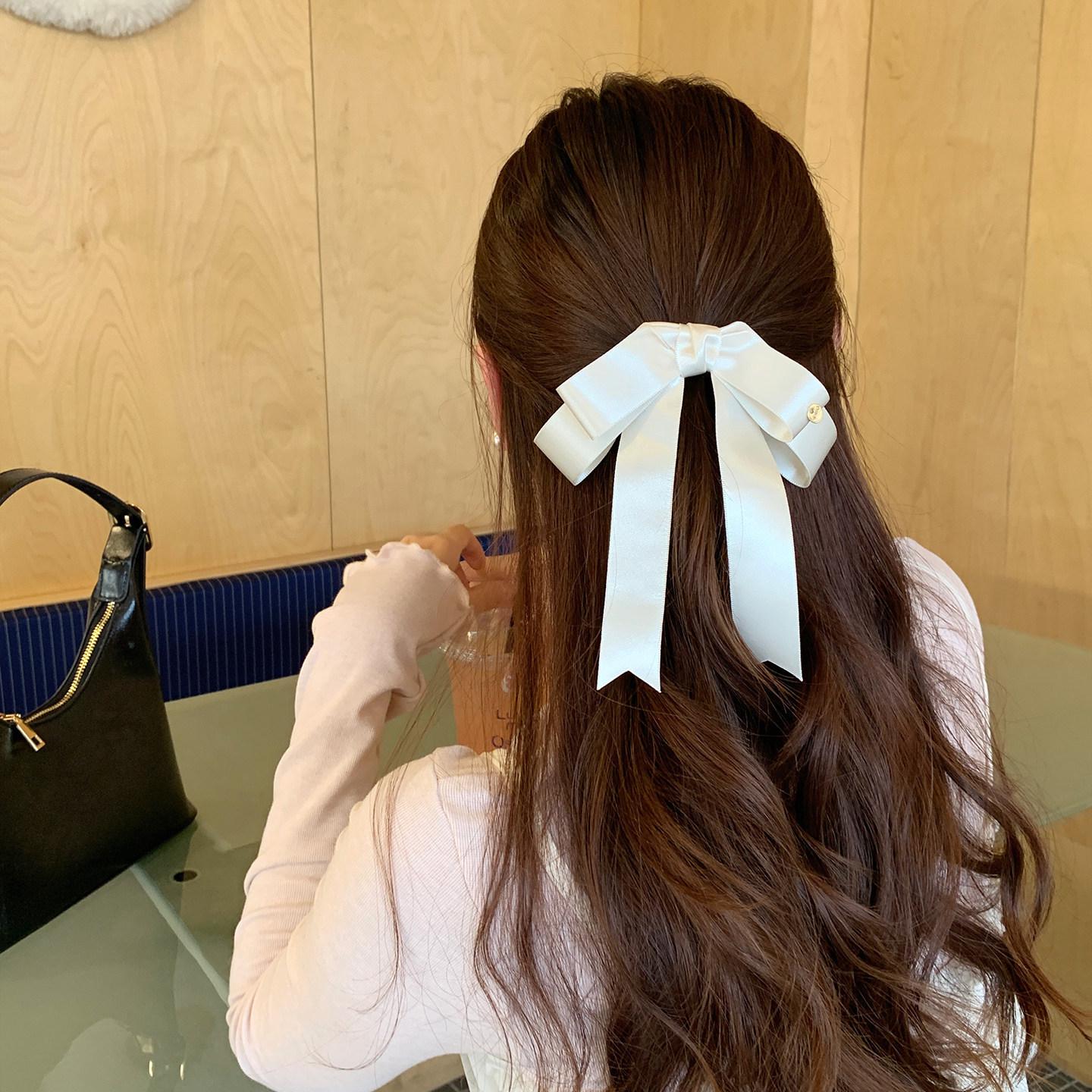 

Luxury Satin Double Layer Bow Hair Clip, Elegant Ballet Style Half-Up Accessory for Women белый