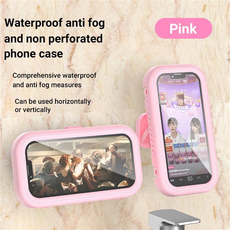 360 Degree Rotation Waterproof Shower Phone Holder Rotation Angle Adjustable Telescoping Wall Mount Phone Holder for Bathroom Kitchen Bracket Stand