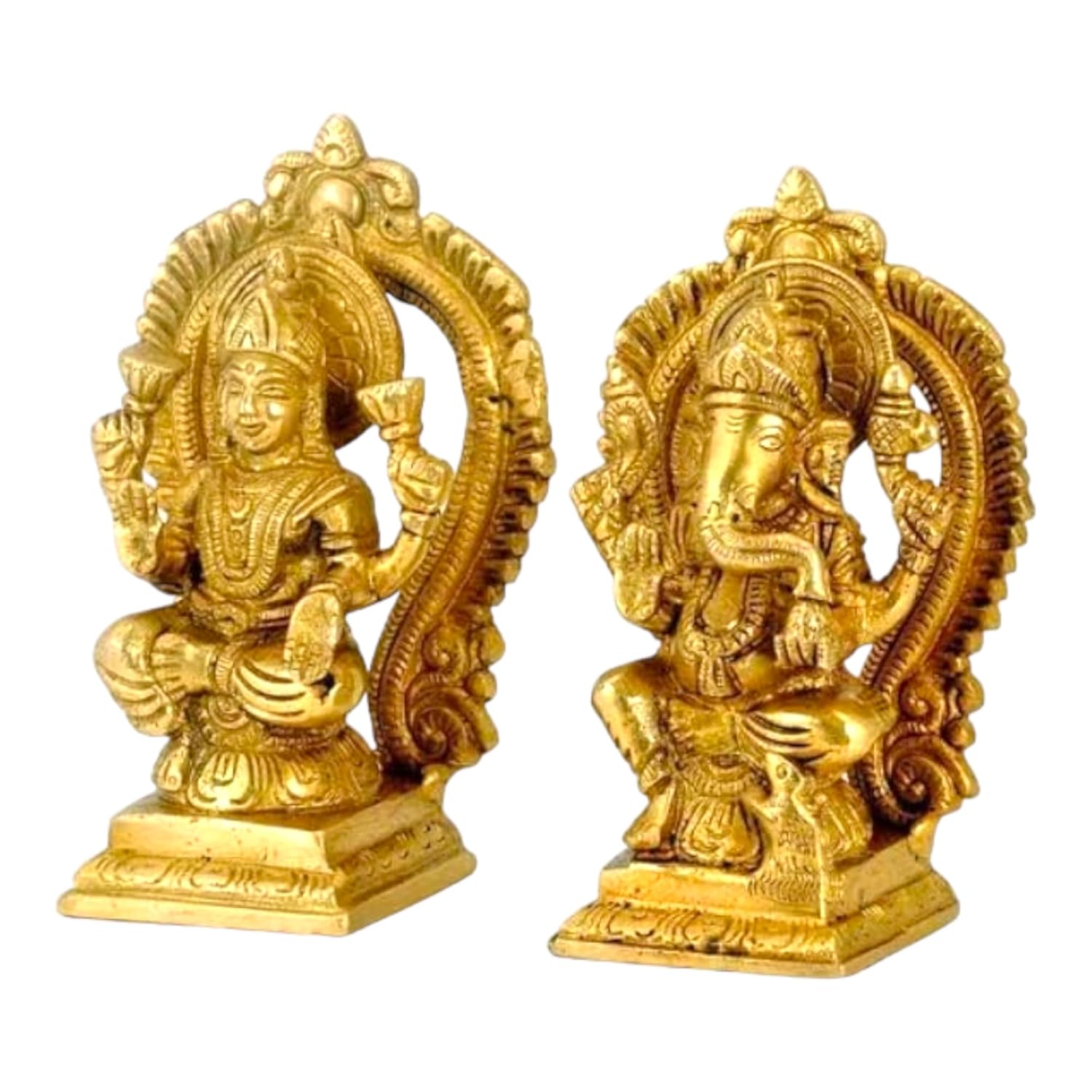 

Ashtadhatu Brass Lords Lakshmi & Ganesh Idol, Religious Statue, Gold - 9 Inch