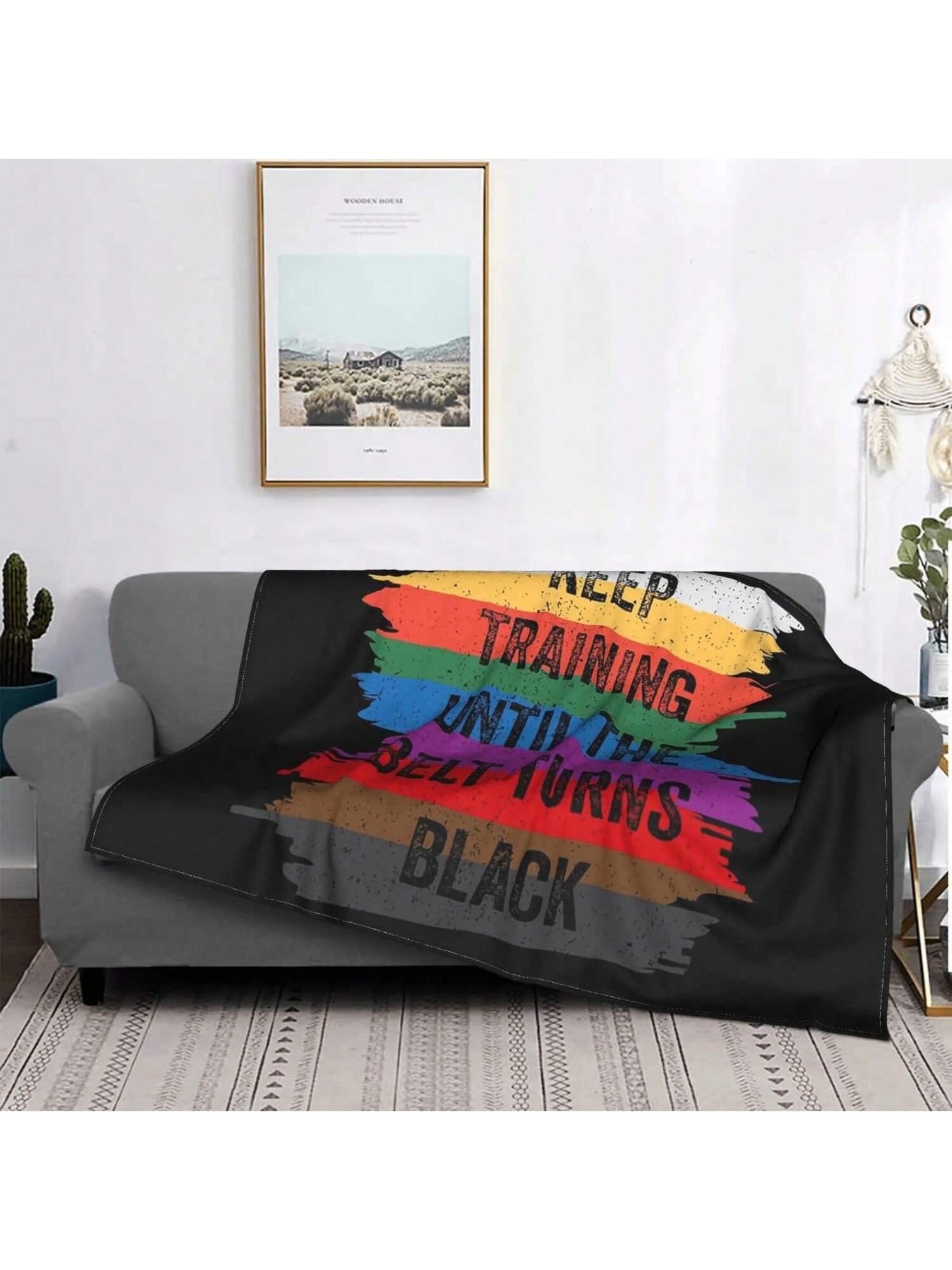 

Funny Karate Design Keep Training Until The Belt Turns Blanket Portable Fleece Sofa Throw Blanket For Couch Bedding Quilt 75X95CM сірий колір