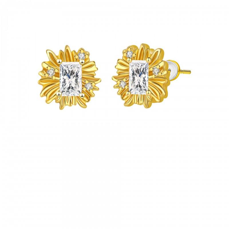 Gold Plated Sunflower Stud Earrings Women Sterling Post Elegant Floral Jewelry Daily Wear Gold-tone Sunflower Stud Earrings Pair