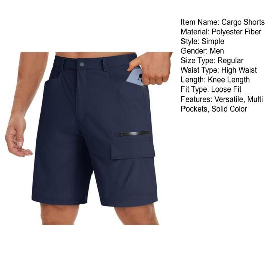 Men Cargo Shorts Button Zipper Design Outdoor Travel Fly Multi-Pocket Shorts Pure Color Wide Leg Summer