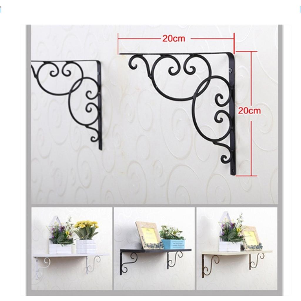 2Pcs Iron Floral Shelf Brackets Vintage Wall Mounted Decorative Triangular Support Brackets for Bookrack Clapboard Setup Box