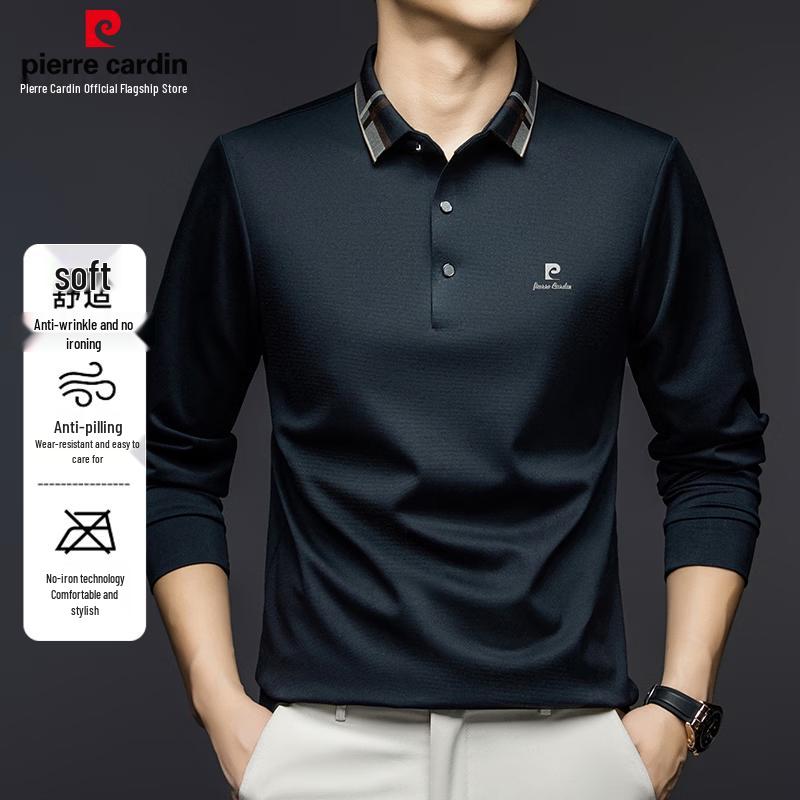 Pierre Cardin Men s Seamless Long Sleeve Business Casual Polo Shirt 4XL