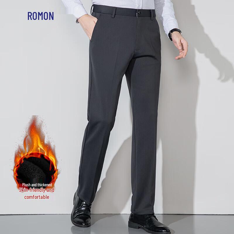 Romon Men's Fleece Lined Wrinkle-Free Stretch Straight-Leg Dress Pants