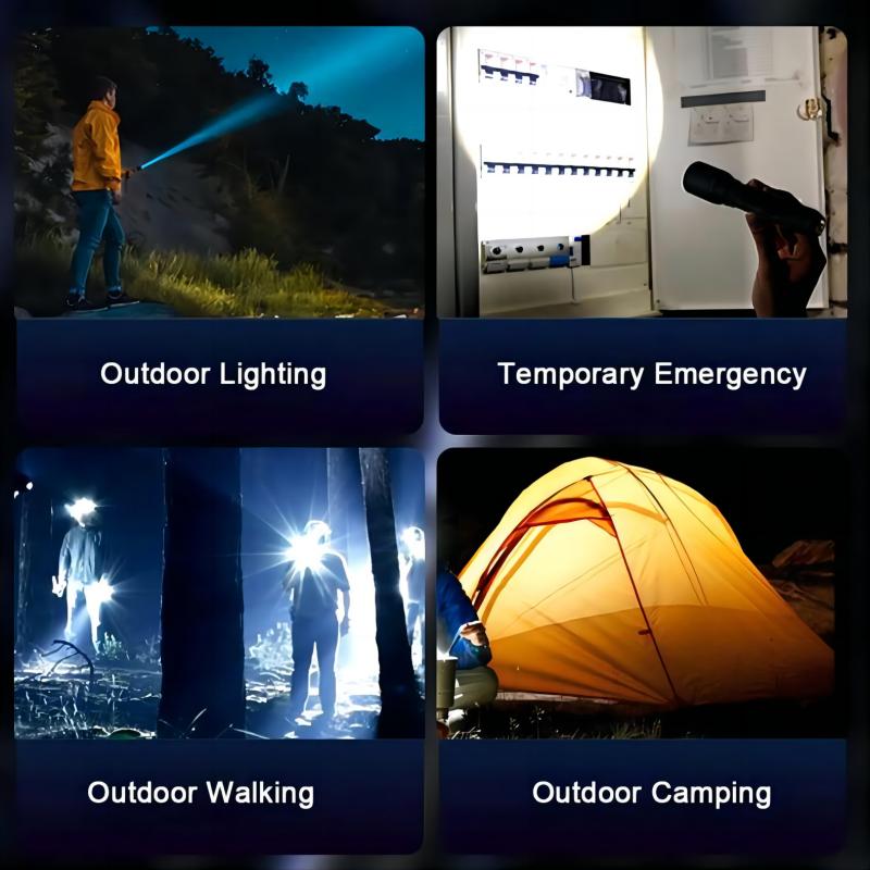 100000LM Powerful Led Flashlight Portable Type-C Rechargeable Tactical Torch Outdoor Waterproof Zoom Lantern for Camping Hiking