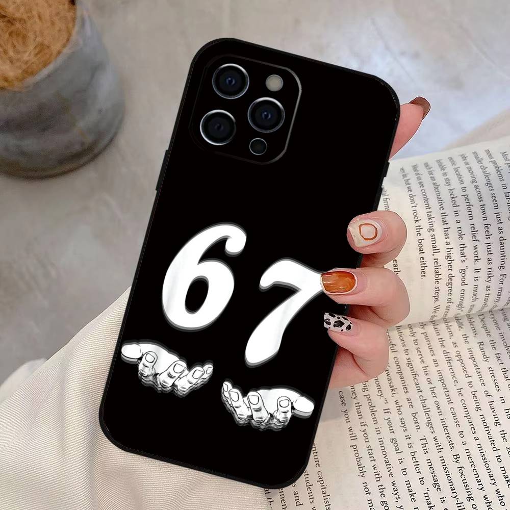 Custodia per telefono Six Seven 67 Per iPhone 17,16,15,14,13,12,11 Plus,Pro Max,XS,Copertura Nera in Morbido Silicone