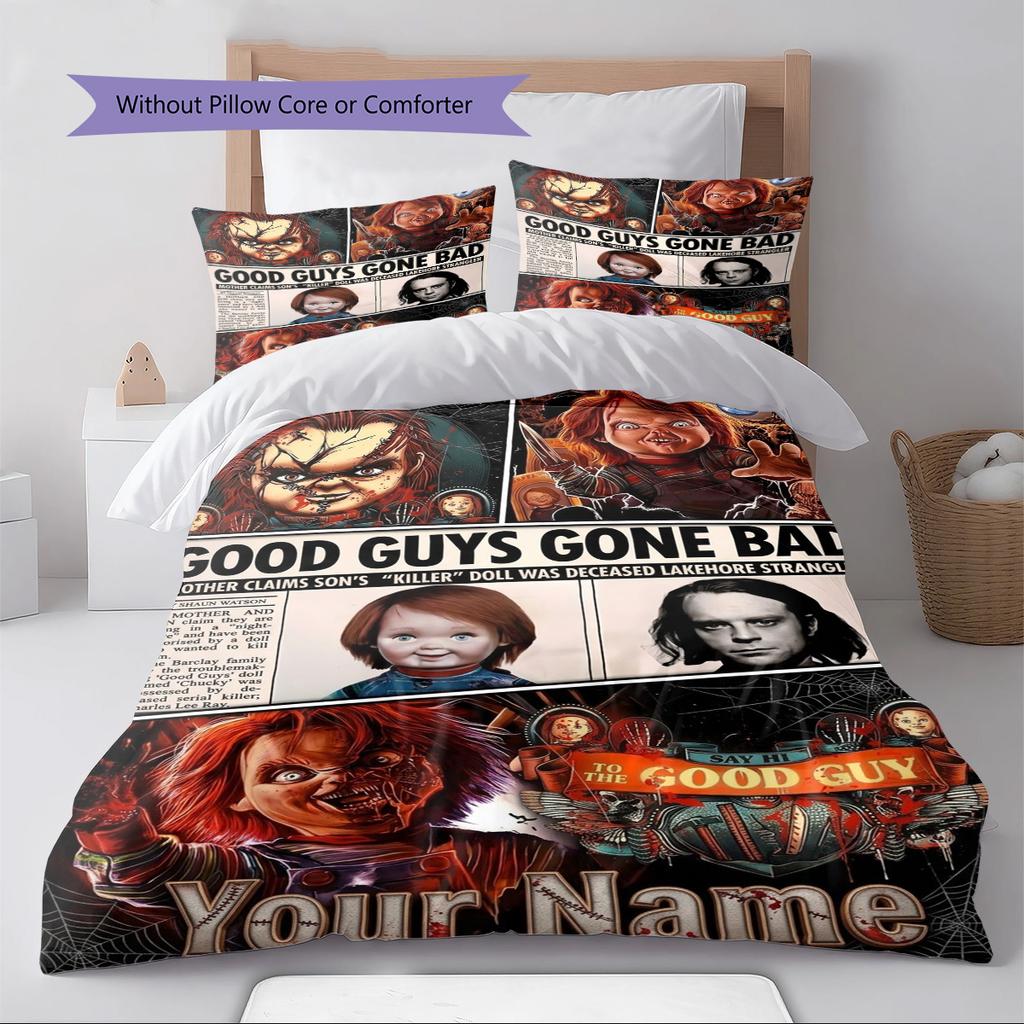Name Custom Chucky Pattern Bedding Set Quilt Cover Pillowcase Home Decor Gift (1 * duvet cover + 2 * pillowcase, without core)
