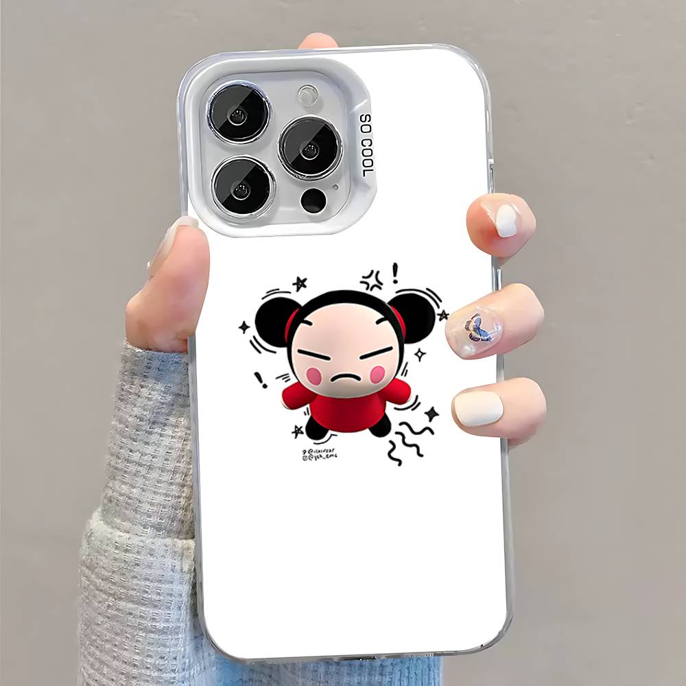 

P-Pucca Cute Love Phone Case For iPhone 16,15,14,13,12,11,Pro,XS,Max,Plus,Mini,SE White Candy Matte Shockproof Cover iPhone14