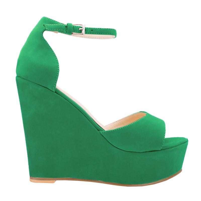 Women Sandals Sexy 12cm Peep Toe Ankle Strap Platform Wedge High Heels Sandals Party Red Wedding Dress Ladies Shoes