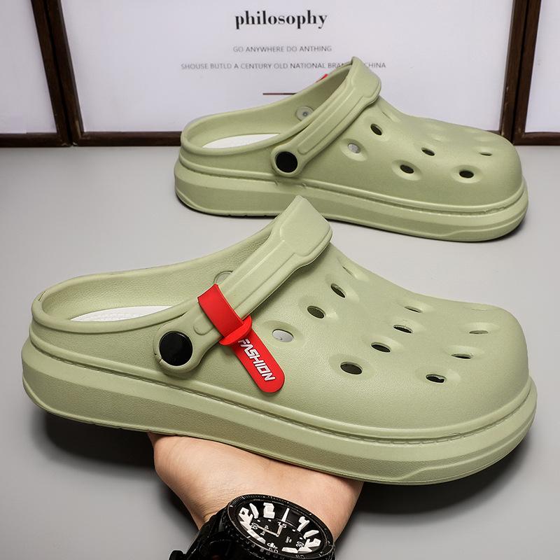 Solid Color Hole Shoes Men'S Non-Slip Bag Head Stepping On Shit Sandals Men'S Home Wear Dual-Purpose Beach Shoes