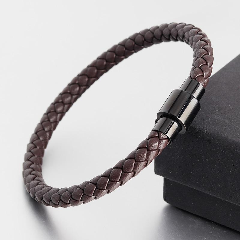 Sporty Style Geometric Stainless Steel Magnetic Clasps Genuine Leather Bracelet For Men Women Hand Jewelry Birthday Gift