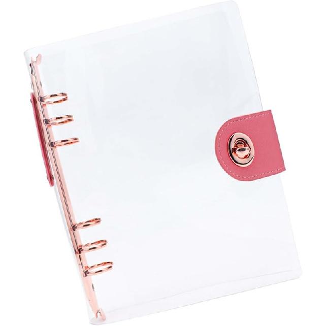 Обложка для папки-регистратора Mogoostry A5, прозрачная папка-регистратор A5 с 6 кольцами, мягкая ПВХ обложка для ежедневника, сменная обложка для папки-регистратора, защелка-фиксатор, кольца цвета розовое золото A5 Size