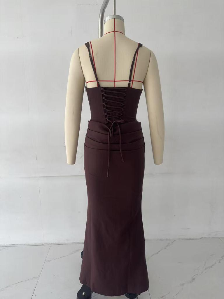 Spaghetti Strap Lace-up Waist-cinching Bodycon Dress for Women
