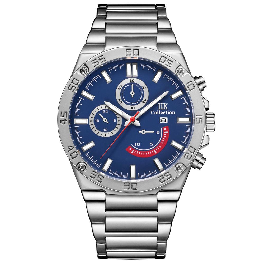 

IIK Мужские часы со стальным ремешком Винтажные часы Кварцевые часы Водонепроницаемые часы синий