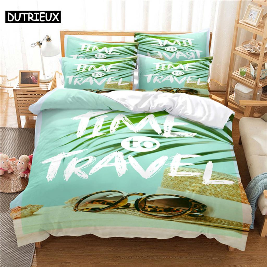 3D Digital Printing Fashion Design Fresh Leaves Bedding Set, Queen Size Duvet Cover Set