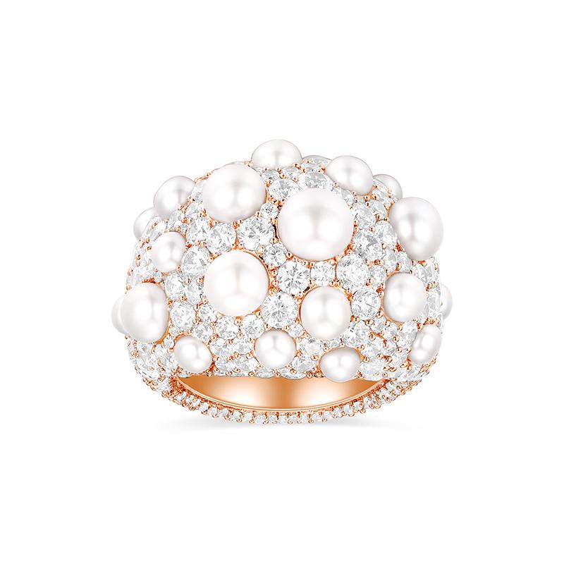 APM Monaco ring [Romantic Confession] Dense, fashionable and elegant crystal-set diamond and pearl, exquisite, luxurious and bright gold/white 52
